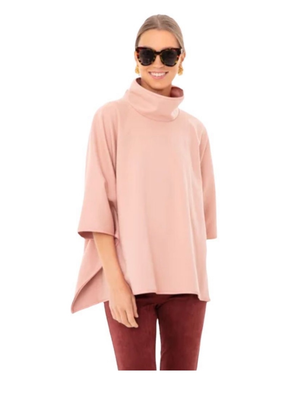Tuckernuck Piper Poncho Primrose Pink Leather Trim Funnel Neck